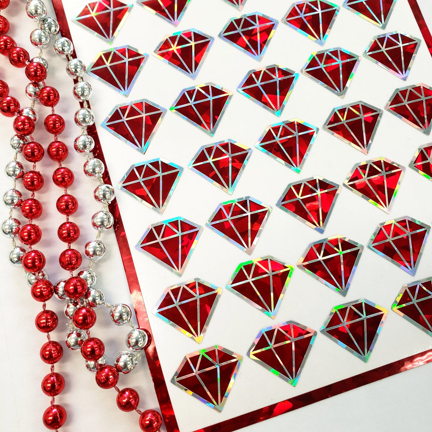 Red ruby diamond shaped stickers. Set of 40.