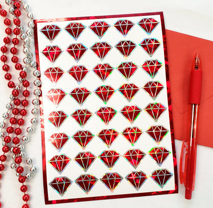 Red ruby diamond shaped stickers. Set of 40.