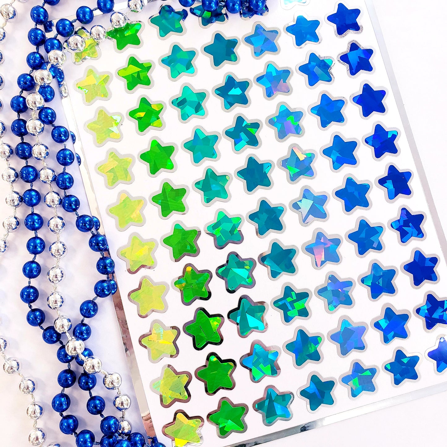 Sparkly Star Stickers in Yellow, Turquoise, Blue, Green with silver outline, Set of 70