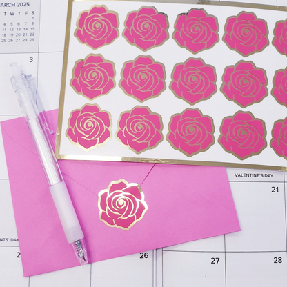 Hot Pink Roses Sticker Sheet, set of 15