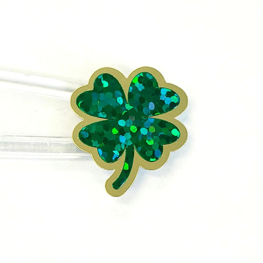 St. Patrick's Day Lucky Four Leaf Clover Stickers, set of 48 green and gold sparkly stickers for cards, scrapbooks and Irish embellishments.