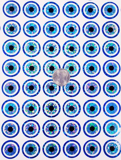 Blue Eye Stickers, choose number of blue eye sparkly stickers for notecards, keychains, laptops, paper stationery and crafts.