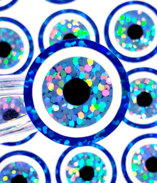 Blue Eye Stickers, choose number of blue eye sparkly stickers for notecards, keychains, laptops, paper stationery and crafts.