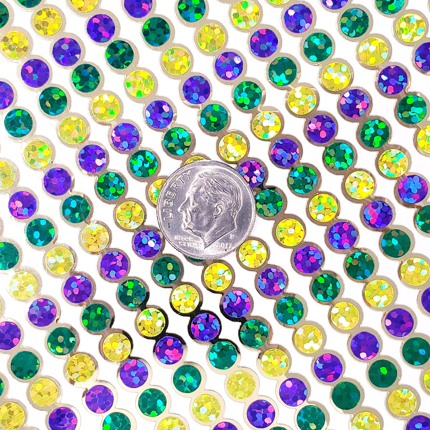 Mardi Gras Bead Stickers, set of 16 multi color sparkly faux rhinestone vinyl decal embellishments for envelopes, scrapbooks and glasses.