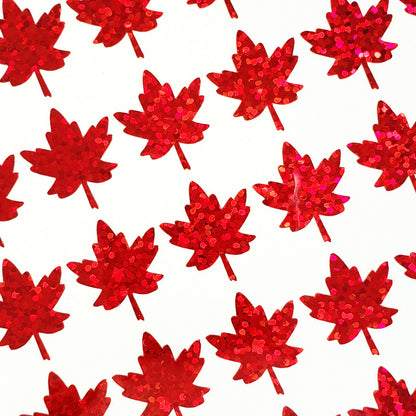 Red Maple Leaf Stickers, set of 45 leaf glitter stickers for Autumn weddings, fall decor, planners, scrapbook pages.