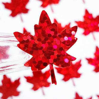 Red Maple Leaf Stickers, set of 45 leaf glitter stickers for Autumn weddings, fall decor, planners, scrapbook pages.