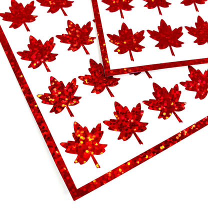 Red Maple Leaf Stickers, set of 45 leaf glitter stickers for Autumn weddings, fall decor, planners, scrapbook pages.