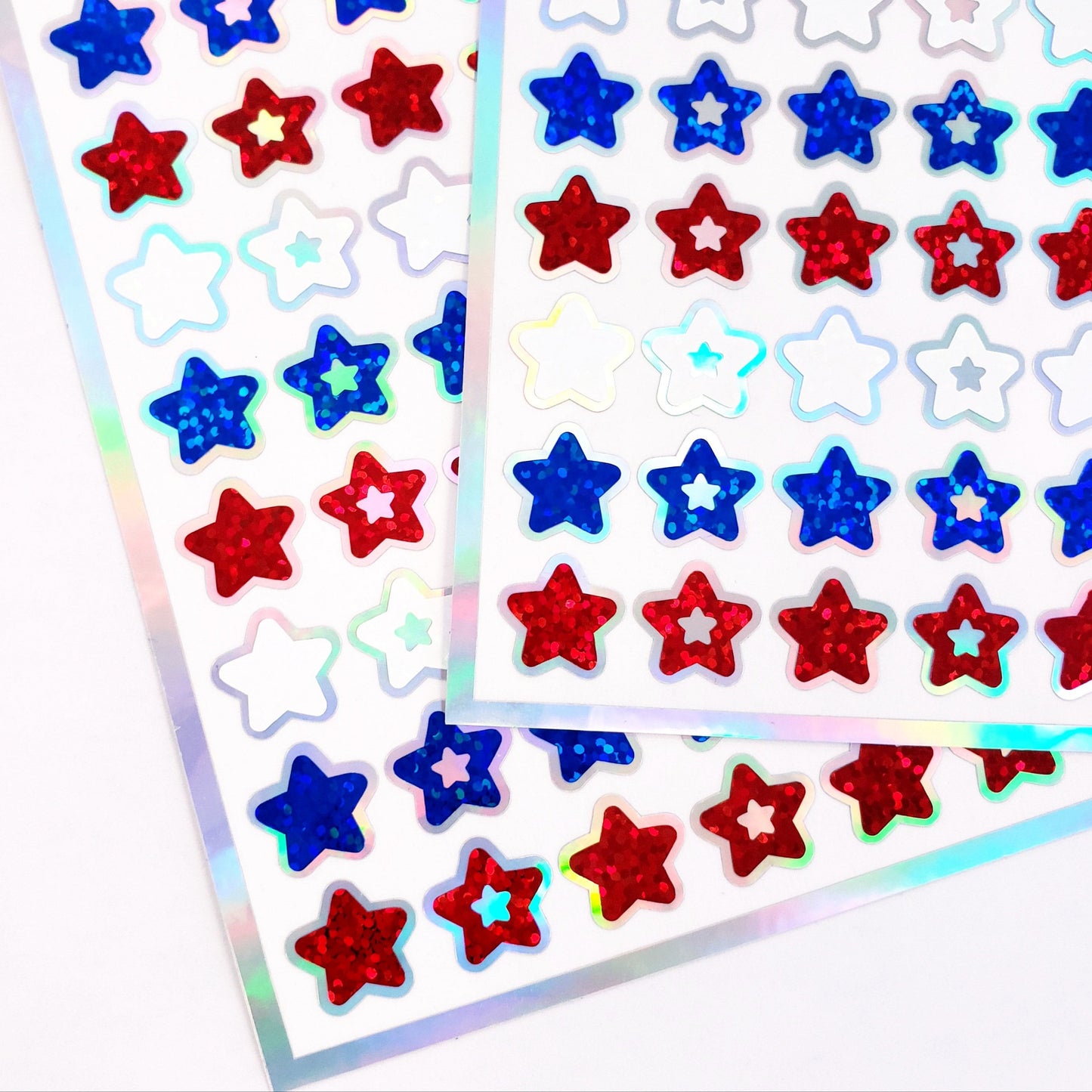 Star Stickers, set of 70 patriotic red, white, and blue stars for Memorial Day, July 4th, American Flag Decor, Glitter Sticker Sheet.