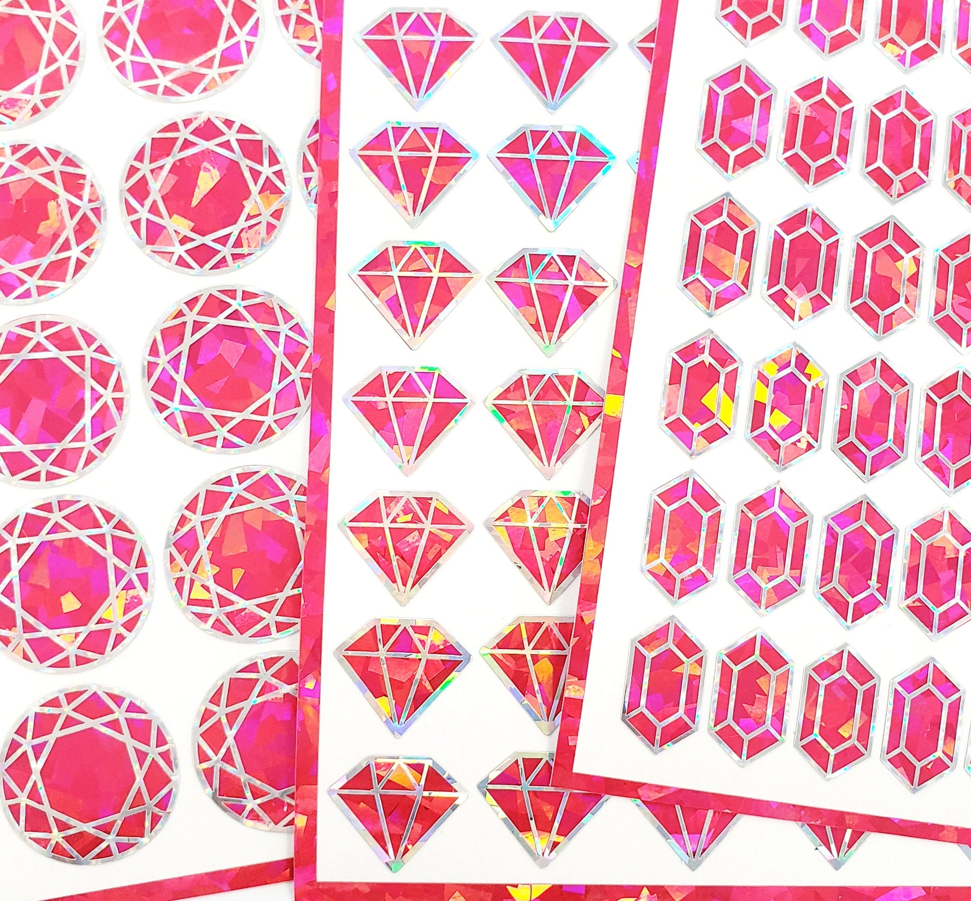 Pink Diamond Sticker Bundle, set of 96 sparkly bright pink crystal birthstone stickers for October birthday, Libra zodiac gift.