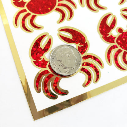 red crab stickers up close