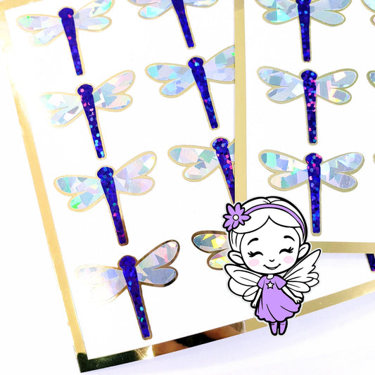 Purple Dragonfly Stickers, set of 4, 8 or 12 sparkly handmade glitter stickers for cards, journals and scrapbooks. Dragonfly gift