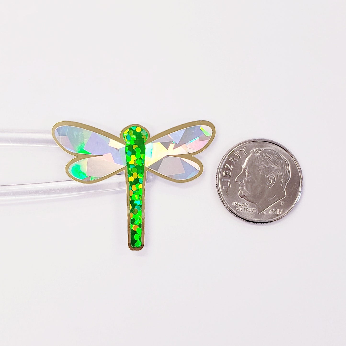 Green Dragonfly Stickers, set of 4, 8 or 12 sparkly handmade glitter stickers for cards, journals and scrapbooks. Dragonfly gift