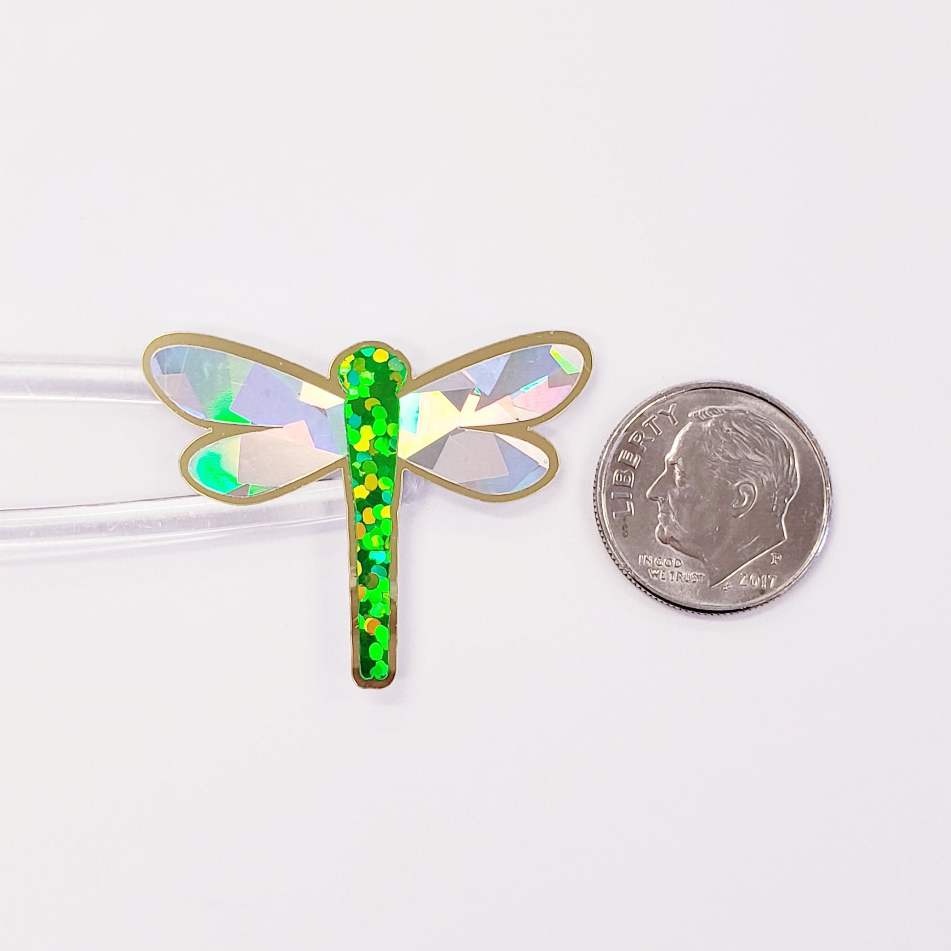 Green Dragonfly Stickers, set of 4, 8 or 12 sparkly handmade glitter stickers for cards, journals and scrapbooks. Dragonfly gift