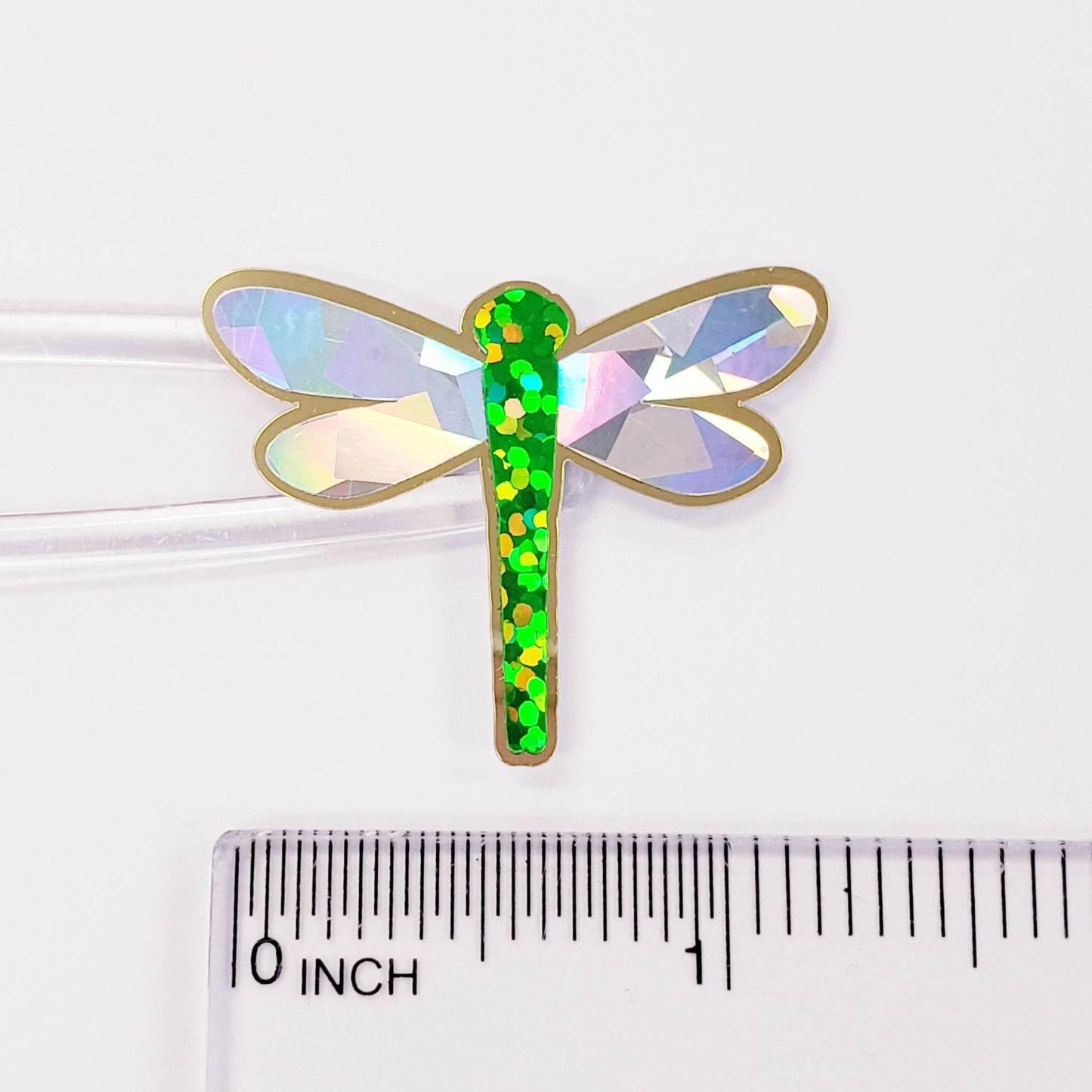 Green Dragonfly Stickers, set of 4, 8 or 12 sparkly handmade glitter stickers for cards, journals and scrapbooks. Dragonfly gift