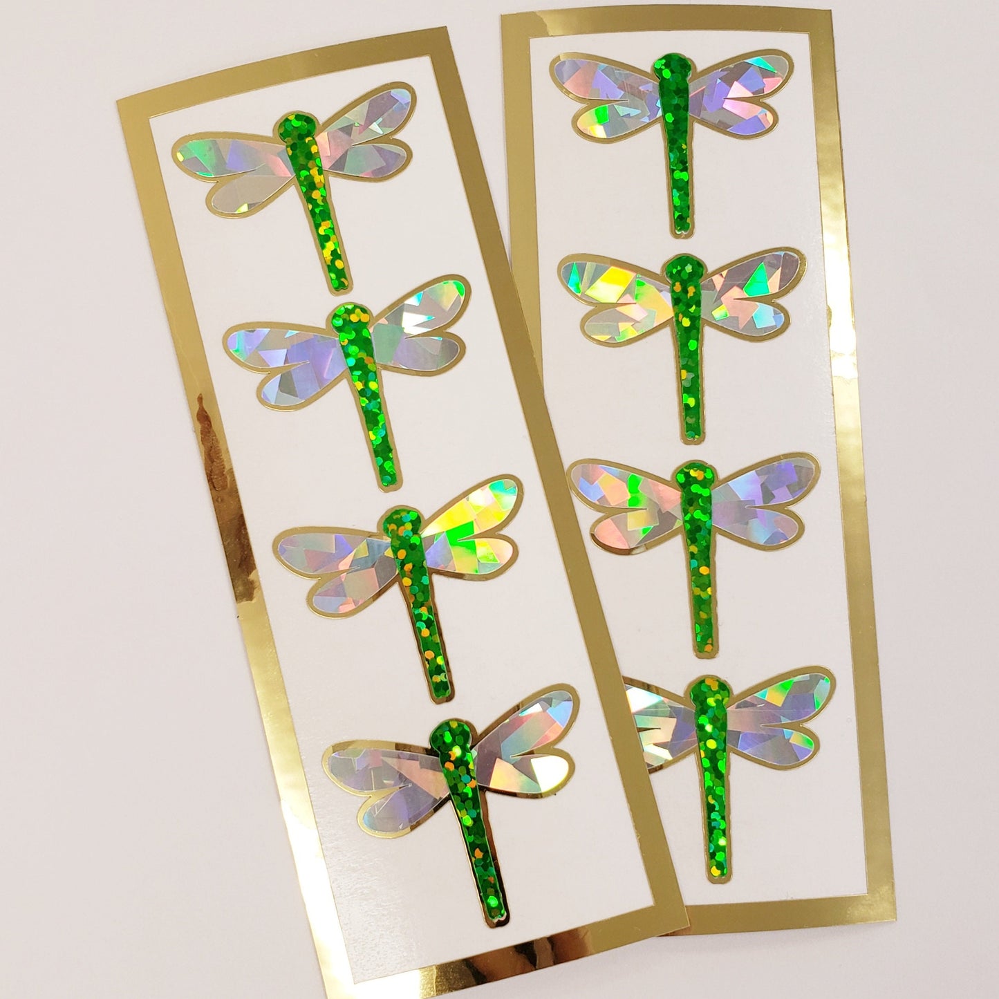 Green Dragonfly Stickers, set of 4, 8 or 12 sparkly handmade glitter stickers for cards, journals and scrapbooks. Dragonfly gift