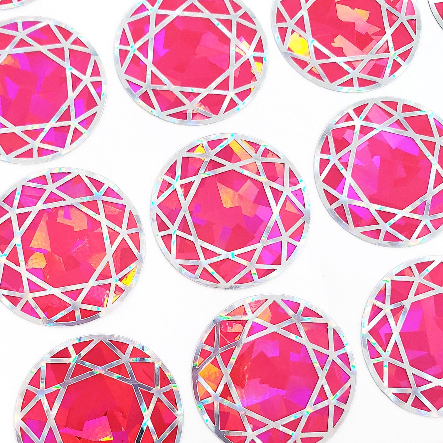 Pink Diamond Sticker Bundle, set of 96 sparkly bright pink crystal birthstone stickers for October birthday, Libra zodiac gift.