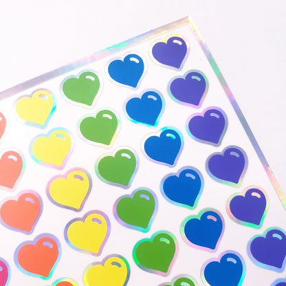 Heart Stickers, set of 60 small vinyl kawaii style hearts for invitations, envelopes, journals, scrapbook embellishments, rainbow hearts.