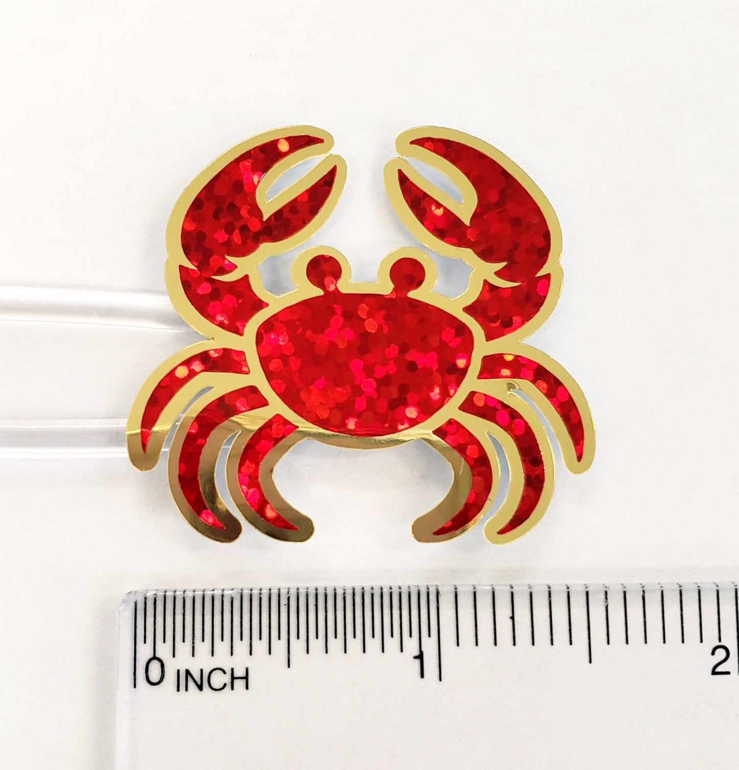 red crab vinyl sticker in red and gold