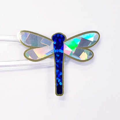 Blue Dragonfly Stickers, set of 4, 8 or 12 sparkly handmade glitter stickers for cards, journals and scrapbooks. Dragonfly gift