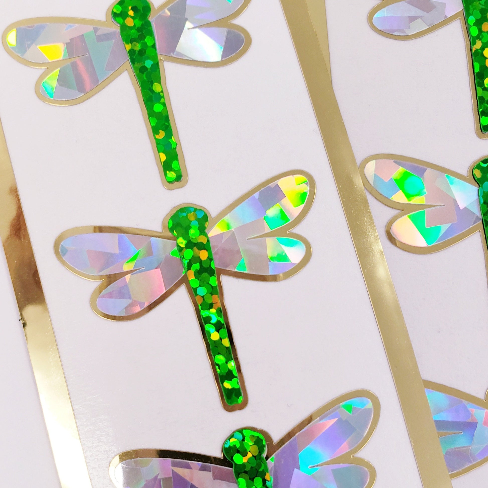 Green Dragonfly Stickers, set of 4, 8 or 12 sparkly handmade glitter stickers for cards, journals and scrapbooks. Dragonfly gift