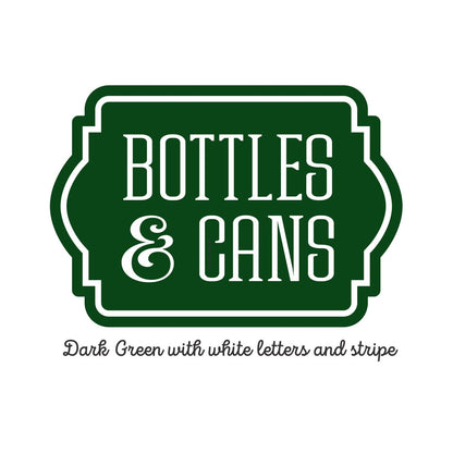 Dark Green Recycle Bottles and Cans Decal, trash barrel and recycling tote sticker, reduce reuse recycle, peel and stick 6x4 vinyl label.