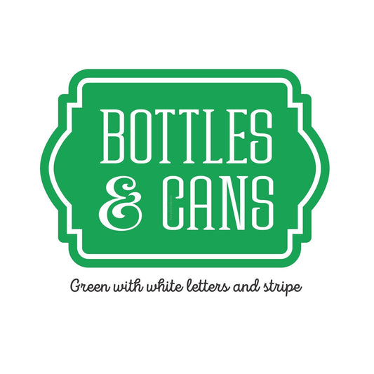 Recycle Bottles and Cans Decal, trash barrel and recycling tote sticker, reduce reuse recycle, peel and stick 6x4 vinyl label. Green