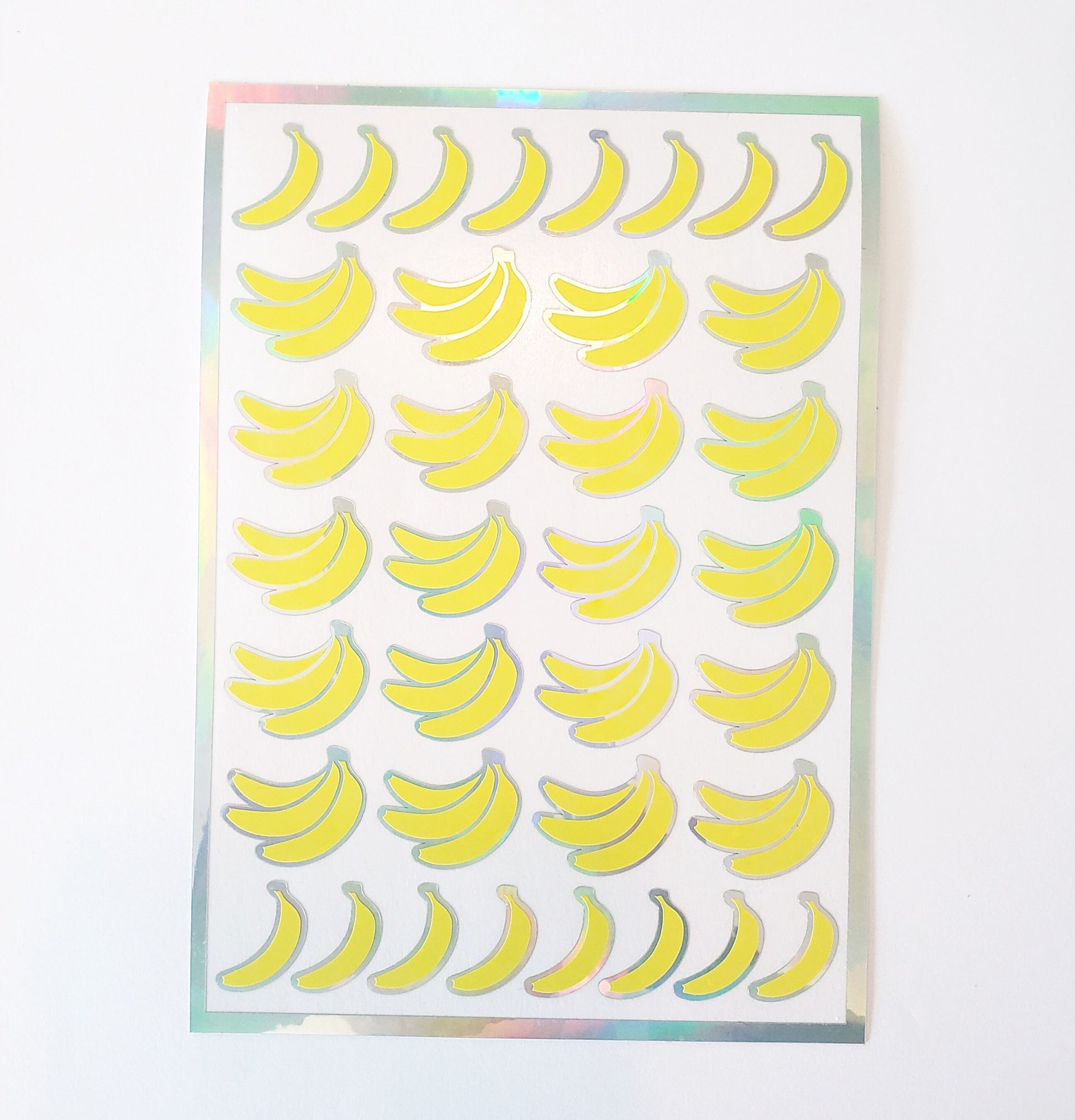 Banana Stickers, set of 36 small yellow and gold bananas, vinyl labels for notebooks, journals, baking and meal planners.