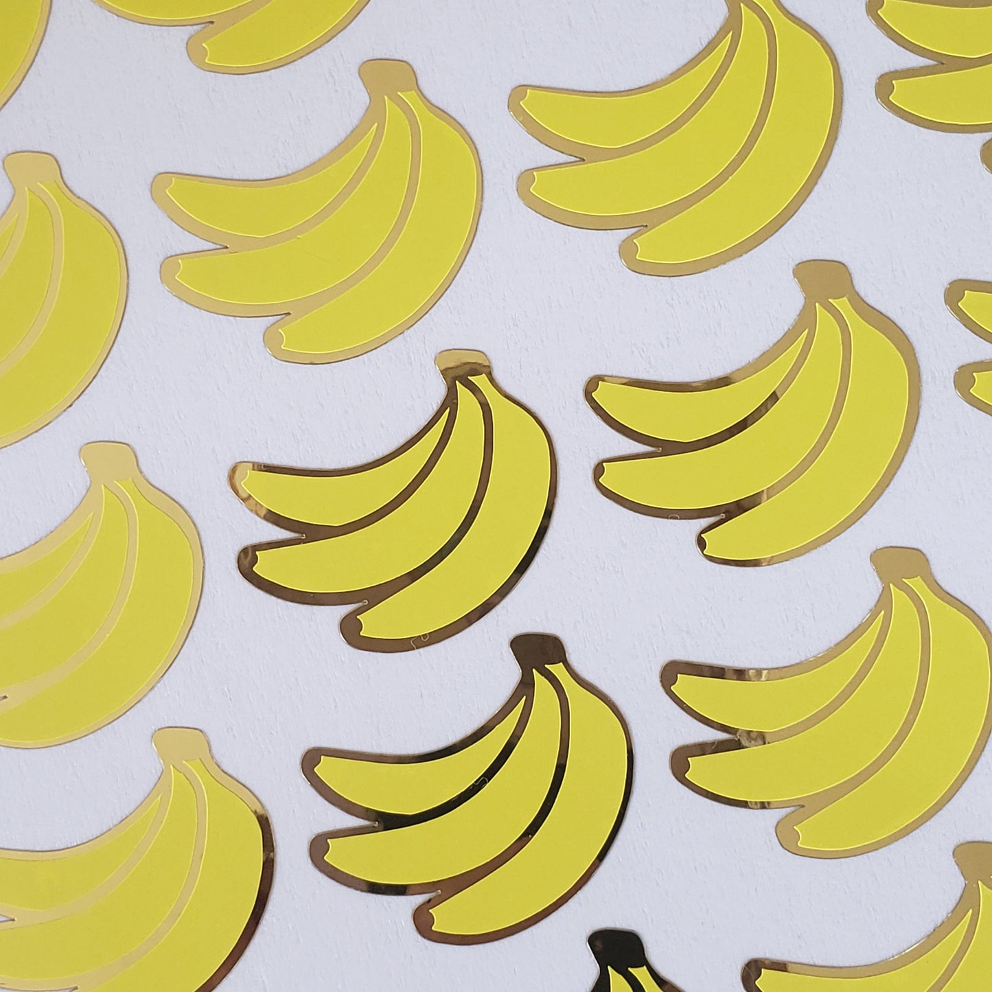 Banana Stickers, set of 36 small yellow and gold bananas, vinyl labels for notebooks, journals, baking and meal planners.