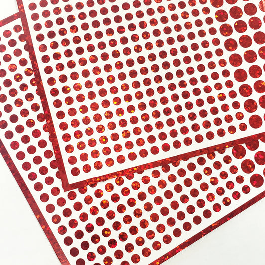 Red Glitter Dot Stickers, set of 560, two dot sizes 2mm and 1/4 red dots for journals, planners, period trackers, calendars and crafts.