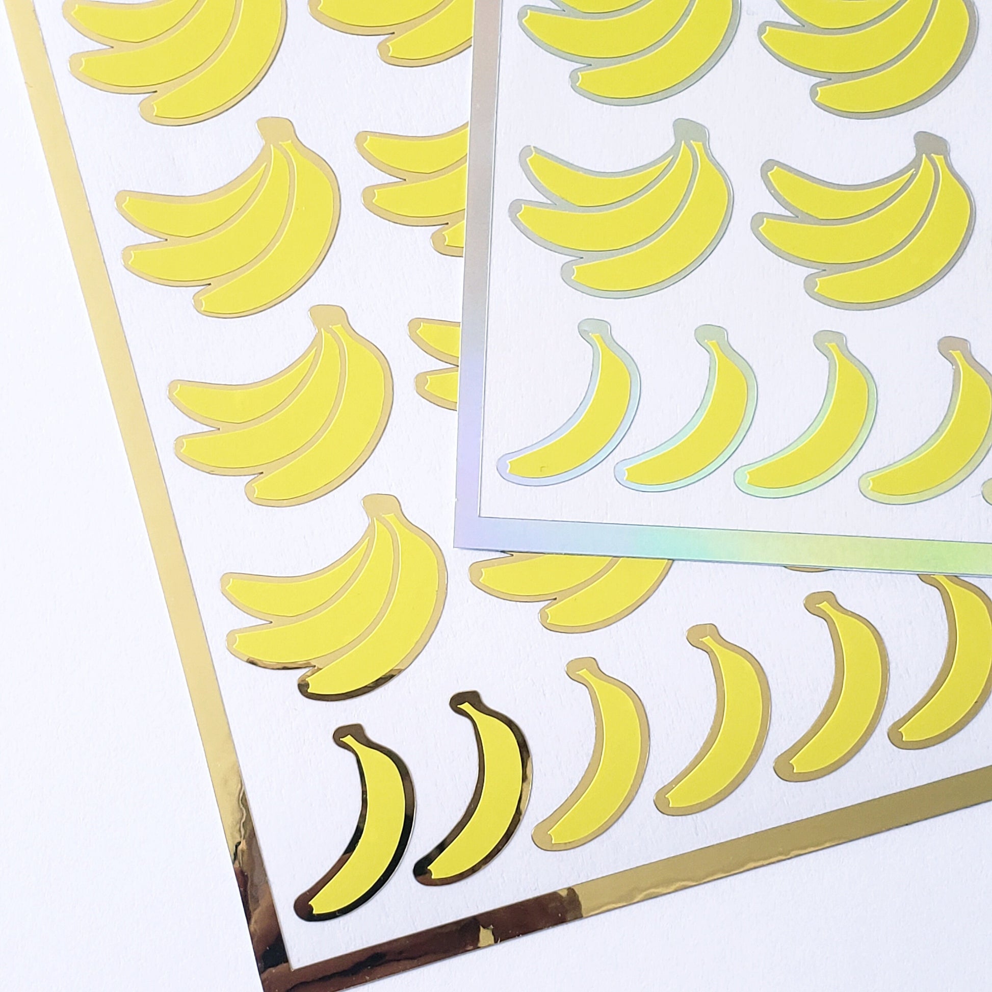 Banana Stickers, set of 36 small yellow and gold bananas, vinyl labels for notebooks, journals, baking and meal planners.