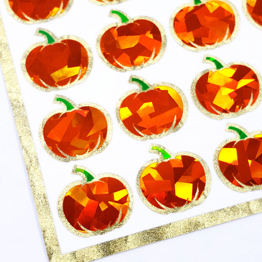 Pumpkin Stickers, set of 54 small sparkly orange pumpkin vinyl decals for fall paper crafts, journals, Autumn weddings, Halloween stickers.