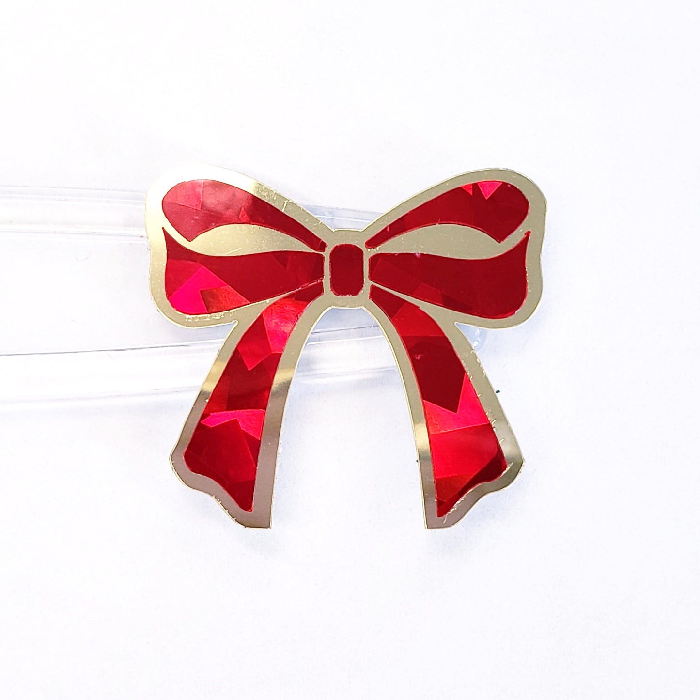 Christmas Bow Stickers, set of 28 red and gold festive ribbon shaped decals, peel and stick bows for holiday cards, ornaments and envelopes.