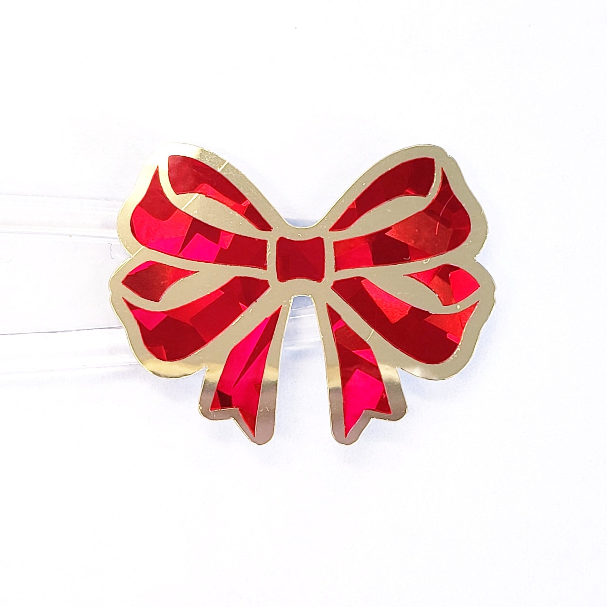 Christmas Bow Stickers, set of 28 red and gold festive ribbon shaped decals, peel and stick bows for holiday cards, ornaments and envelopes.