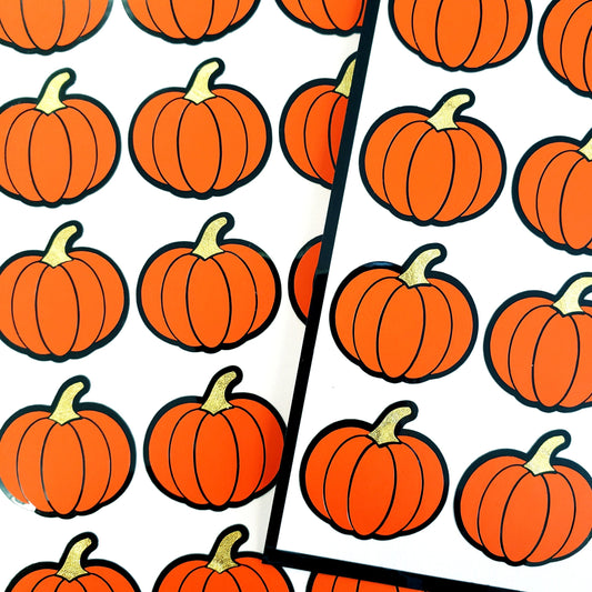 Orange Pumpkin Stickers, set of 24 pumpkin stickers for October, Halloween, scrapbooks, journals, envelopes and cards.
