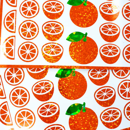 Orange Stickers, set of 31 peel-and-stick summer fruit, vinyl decals, orange citrus glitter stickers.