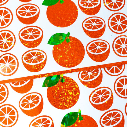 Orange Stickers, set of 31 peel-and-stick summer fruit, vinyl decals, orange citrus glitter stickers.