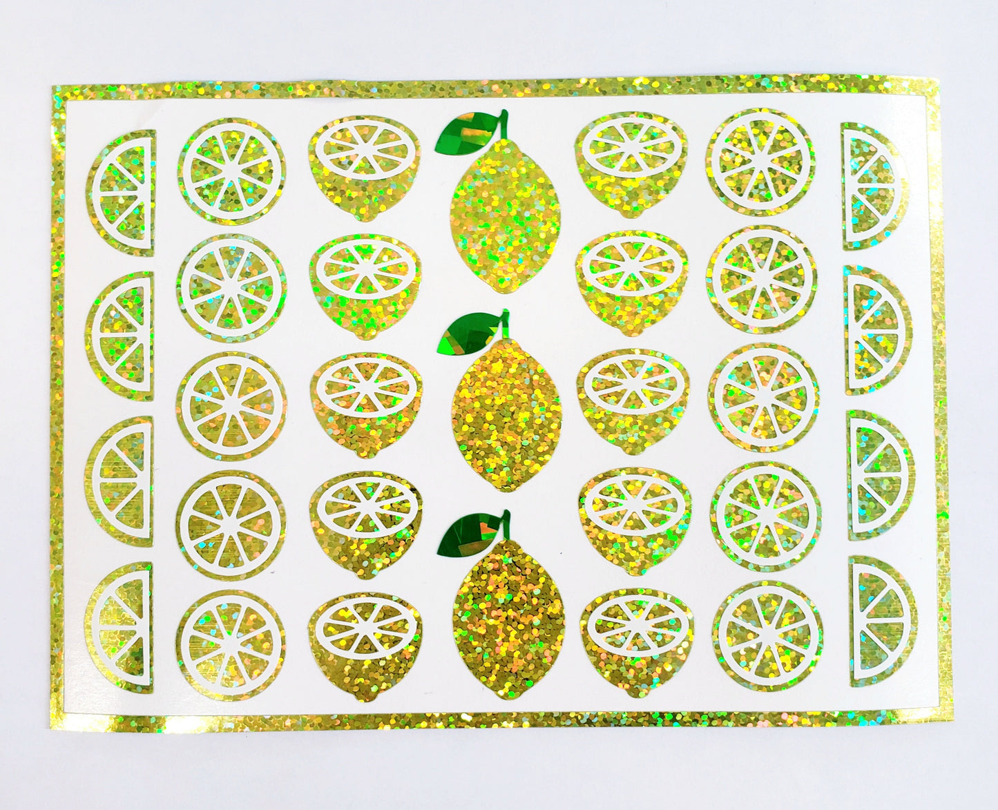 Lemon Stickers, set of 31 sparkly summer fruit decals, yellow citrus lemonade stickers.