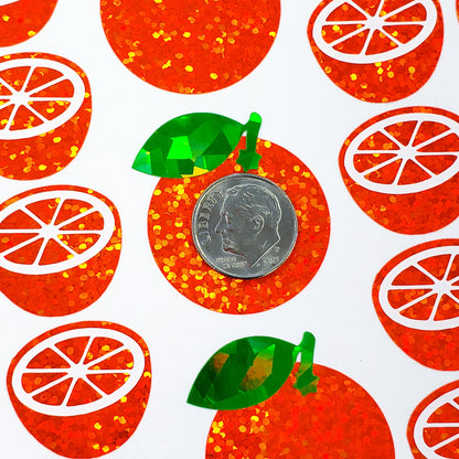 Orange Stickers, set of 31 peel-and-stick summer fruit, vinyl decals, orange citrus glitter stickers.