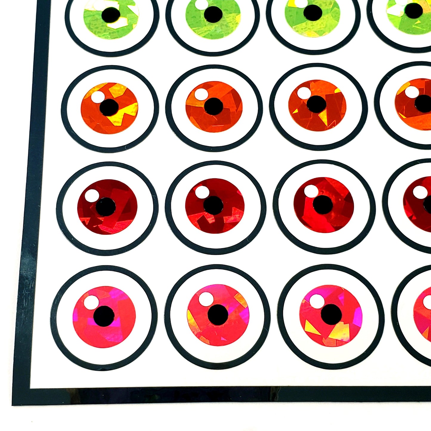 Spooky Eyeball Stickers for Halloween, set of 35 peel and stick multi-color eye stickers, creepy eyes for kid monster theme birthday party.