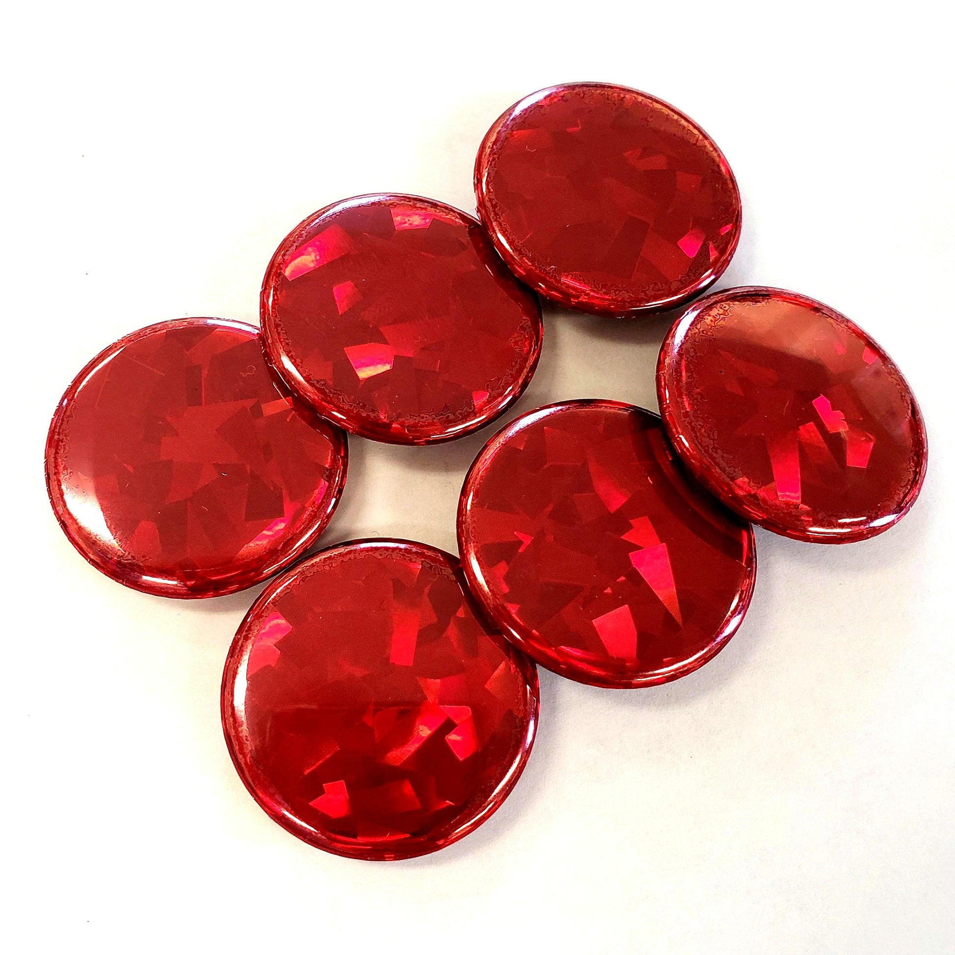 Set of 6 Red Round Button Fridge Magnet Set, black metal gift tin included