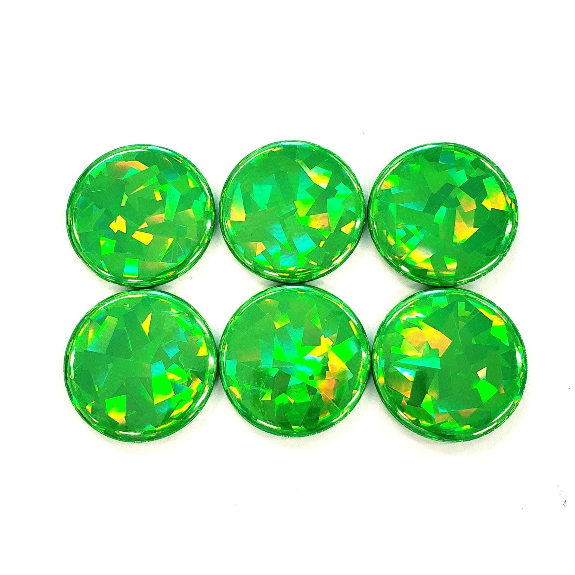 Set of 6 Green Round Button Fridge Magnet Set, black metal gift tin included