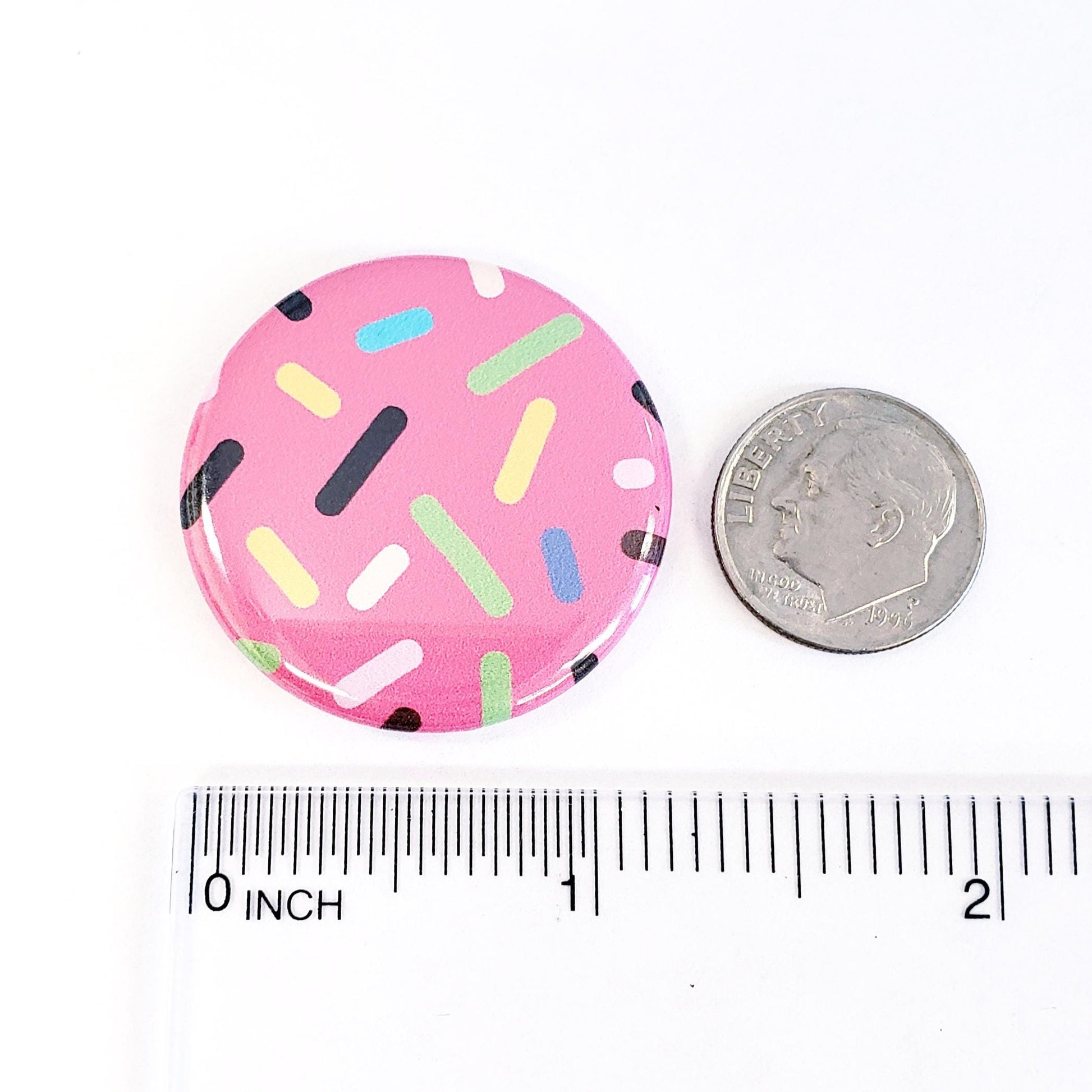 Set of 6 Cute Pink Cupcake Sprinkles Round Button Fridge Magnet Set, black metal tin included