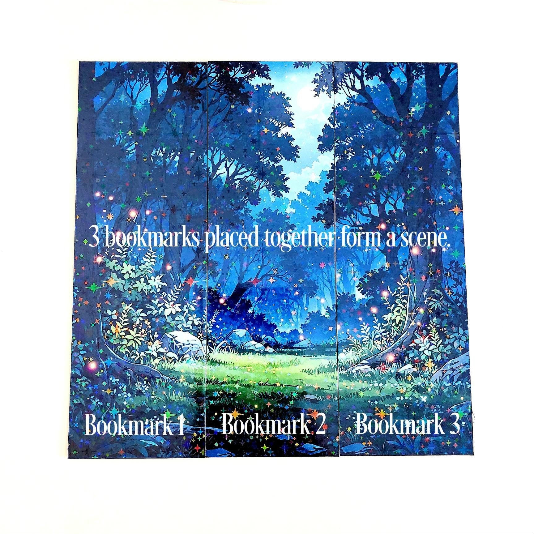 Fantasy Bookmarks, set of 3 laminated bookmarks with enchanted forest design, bookish gift for avid readers.