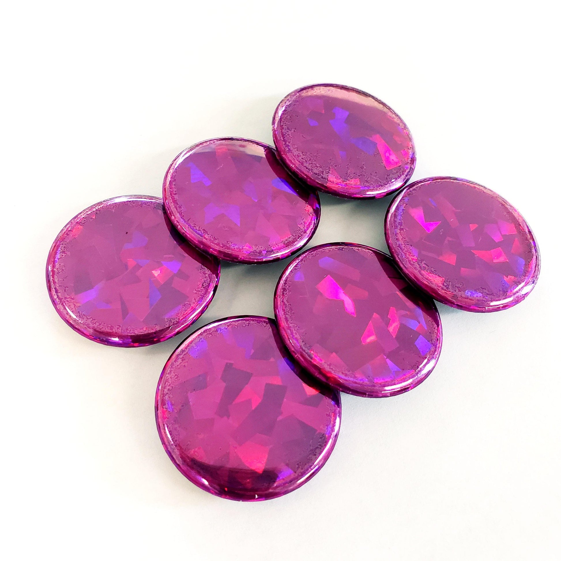 Set of 6 Hot Pink Round Button Fridge Magnet Set, black metal gift tin included