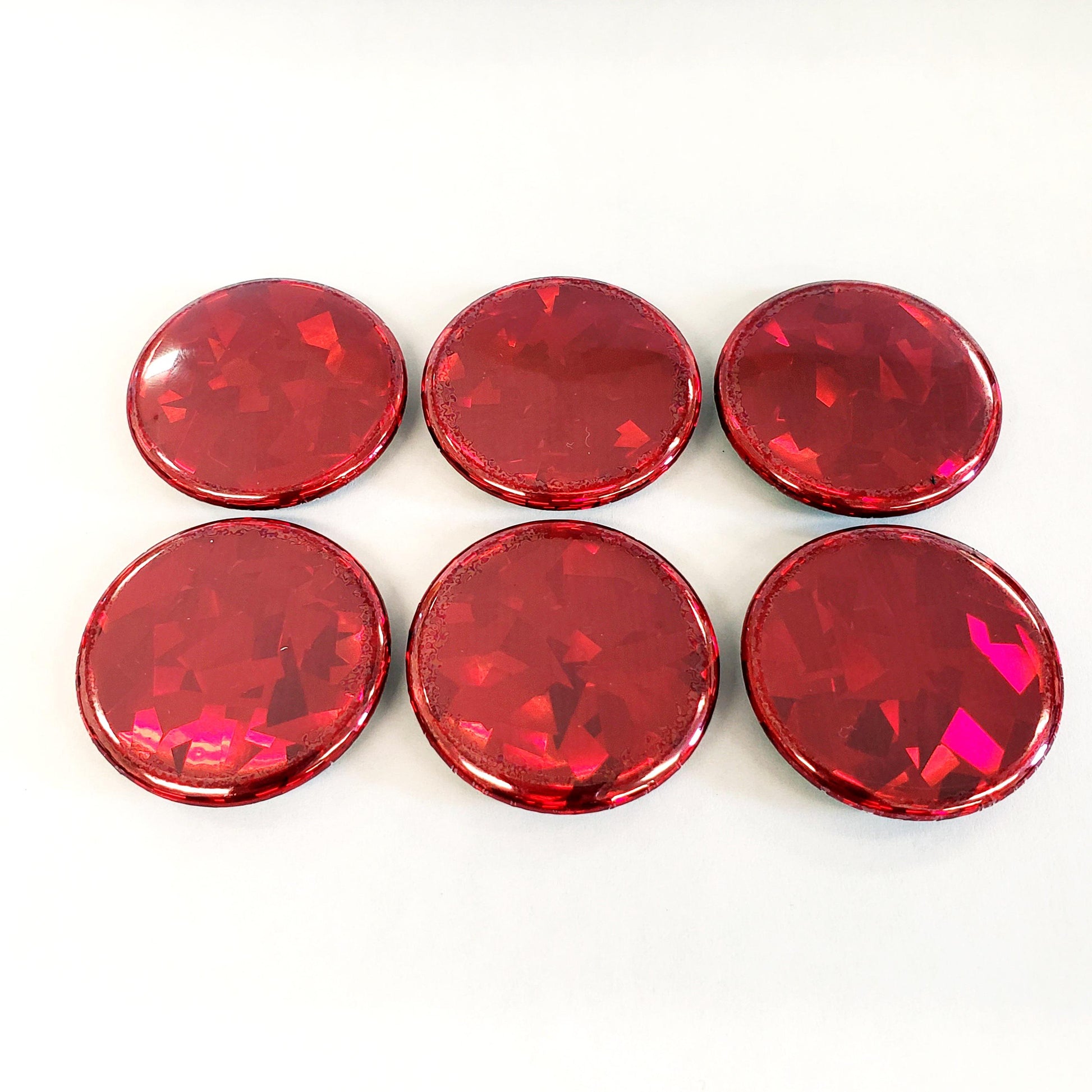 Set of 6 Red Round Button Fridge Magnet Set, black metal gift tin included