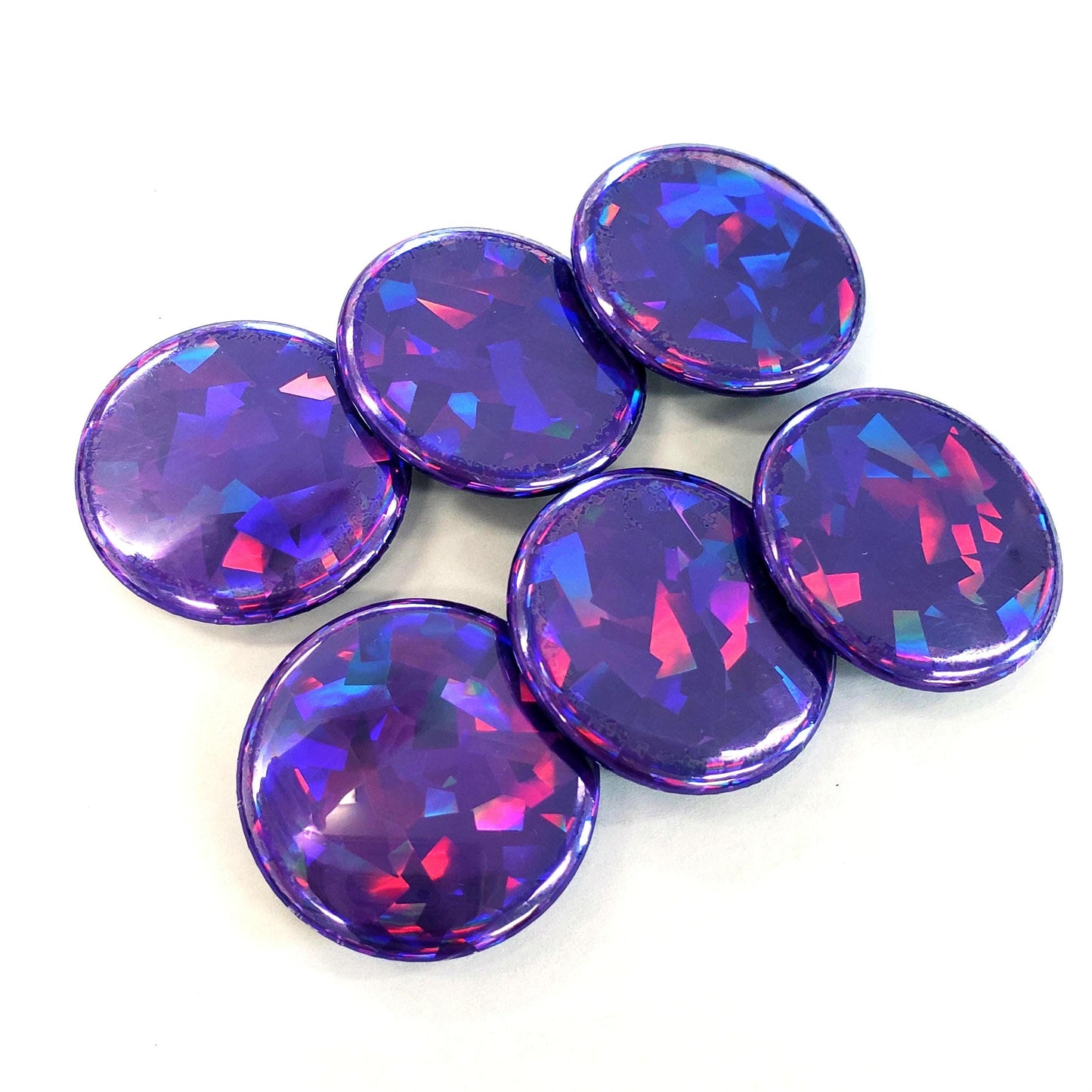 Set of 6 Purple Round Button Fridge Magnet Set, black metal gift tin included