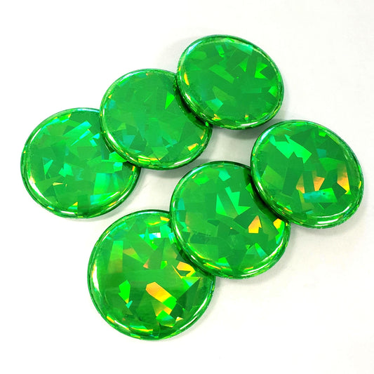 Set of 6 Green Round Button Fridge Magnet Set, black metal gift tin included