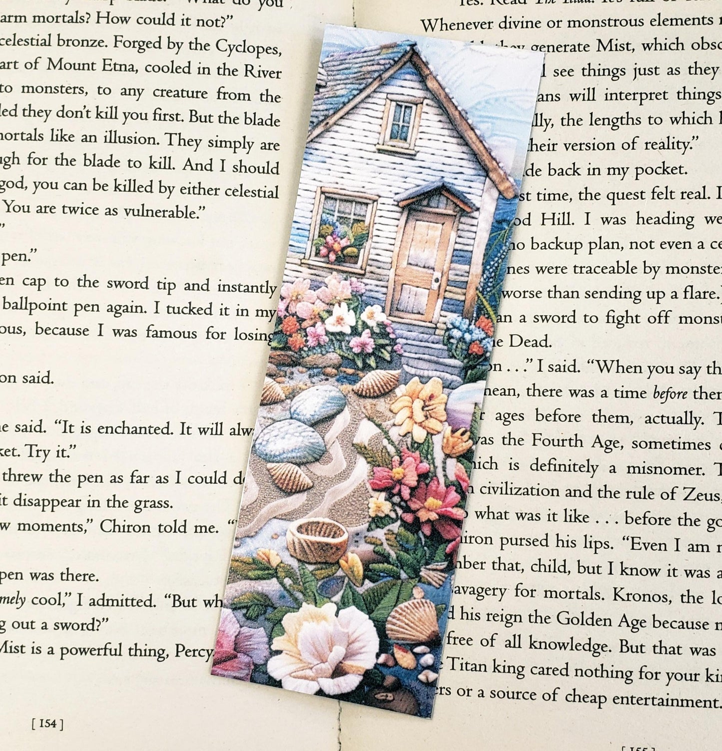 Beach Cottage Bookmarks, set of 3 printed bookmarks, gift for romance and travel readers, laminated matte finish, 2x6 inch