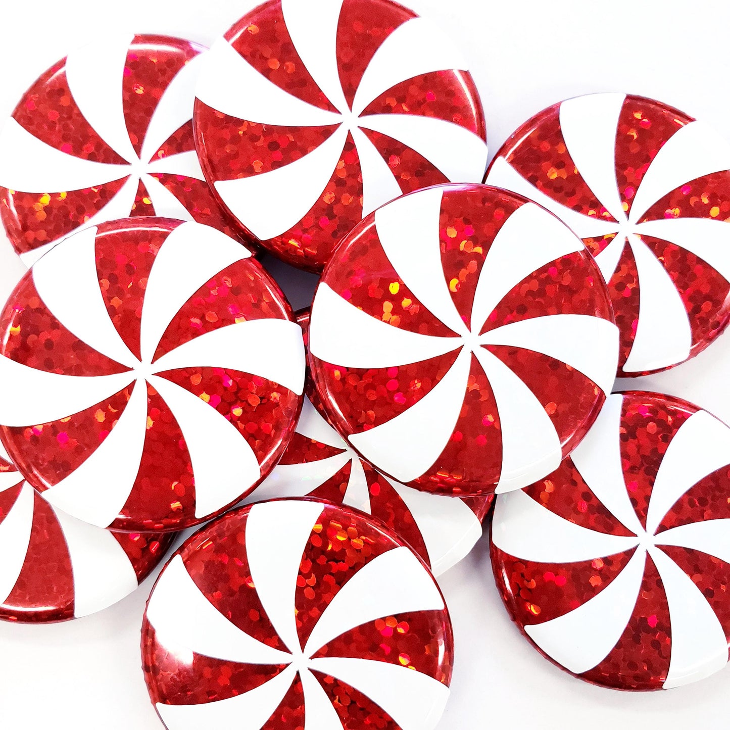 Peppermint Magnets, set of 6, red and white Christmas decor for fridge, file cabinets and lockers. Holiday gift, stocking stuffer.