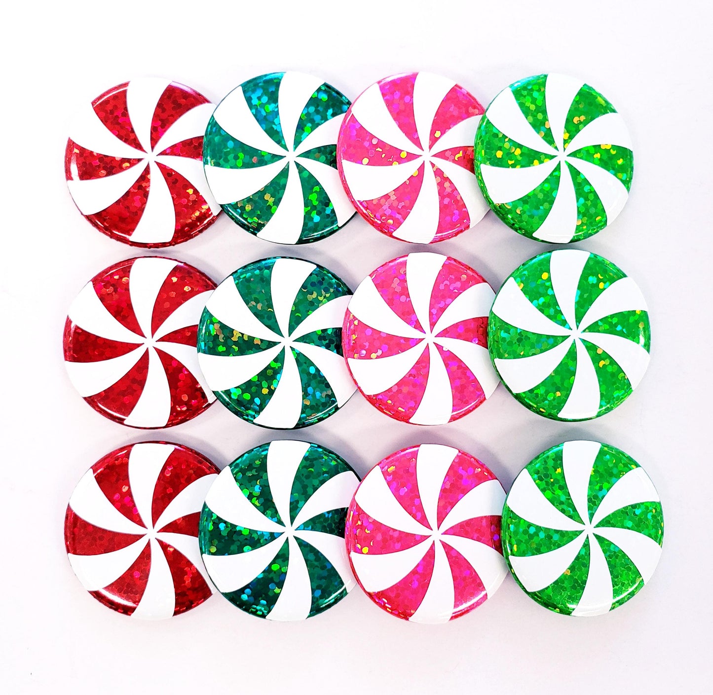 Peppermint Magnets, set of 6, pink and white Christmas decor for fridge, file cabinets and lockers. Holiday gift, stocking stuffer.